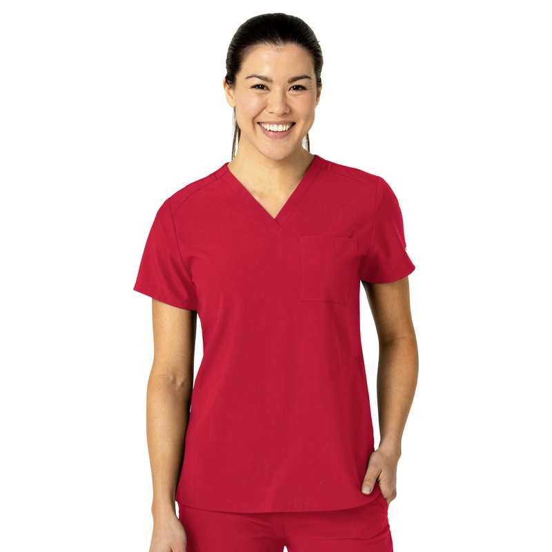 Women's Three-Pocket Flex-N-Reach V-Neck Top - 6045 - Red