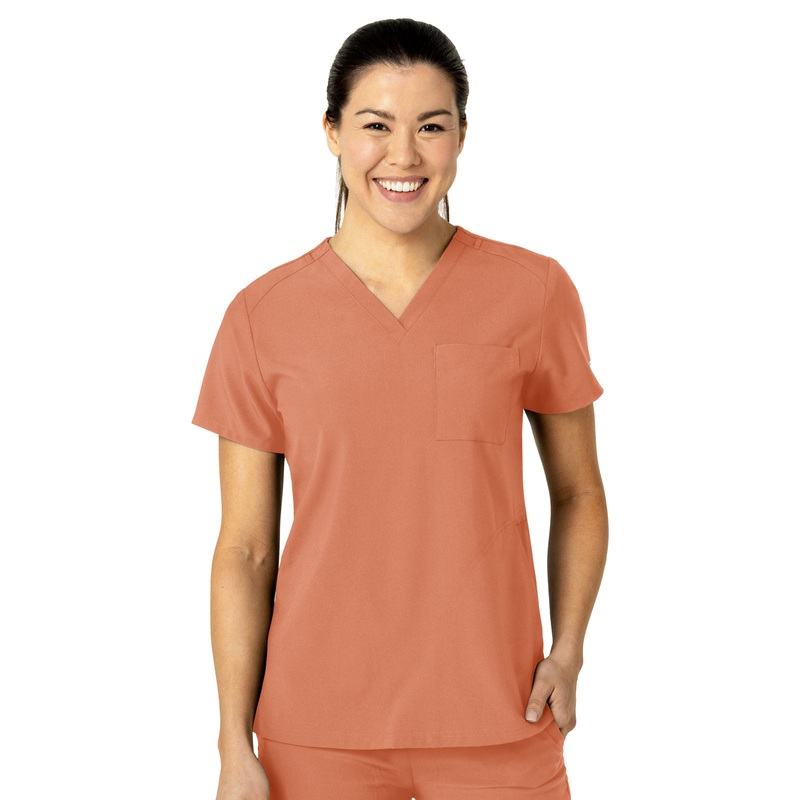 Women's Three-Pocket Flex-N-Reach V-Neck Top - 6045 - Terra Cotta
