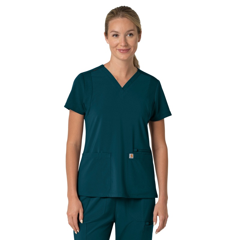 Women's Three-Pocket Flex Panel V-Neck Top - C13210 - Caribbean