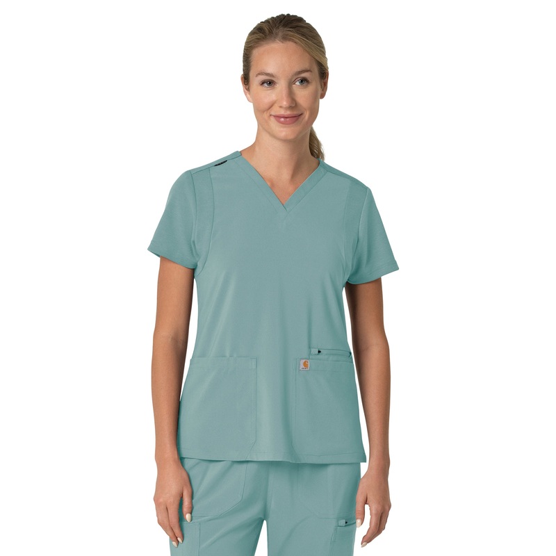Women's Three-Pocket Flex Panel V-Neck Top - C13210 - Summer Blue