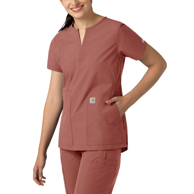 Women's Three-Pocket Modern Fit Notch Neck Top - C12213 - Wildrose