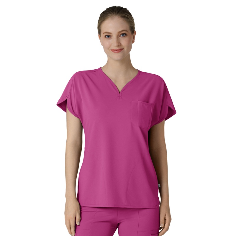 Women's Three-Pocket Y-Neck Dolman Top - 6634 - Raspberry