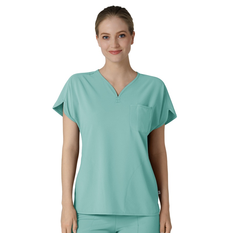 Women's Three-Pocket Y-Neck Dolman Top - 6634 - Turquoise