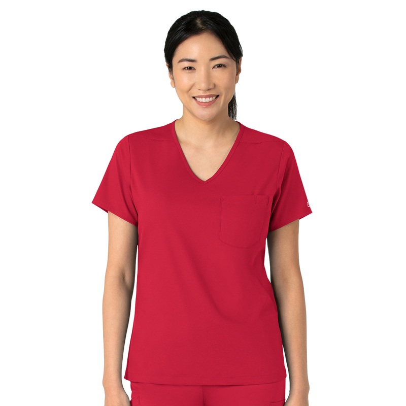 Women's Two-Pocket Tuck-In V-Neck Top - 6151 - Red