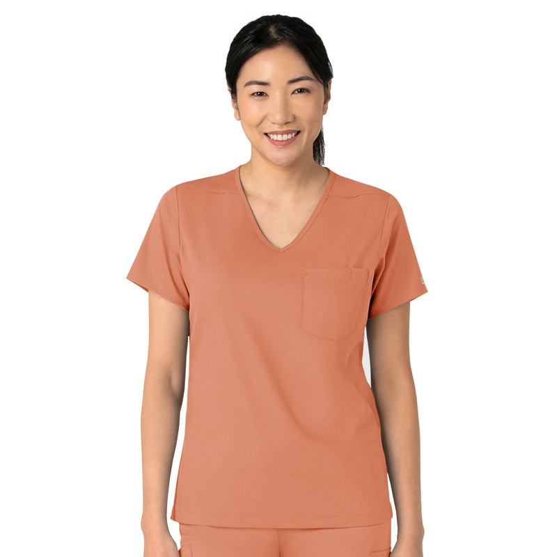 Women's Two-Pocket Tuck-In V-Neck Top - 6151 - Terra Cotta