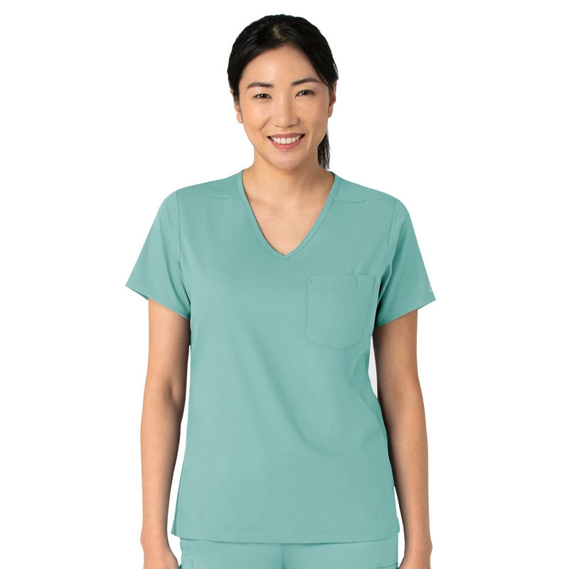 Women's Two-Pocket Tuck-In V-Neck Top - 6151 - Turquoise