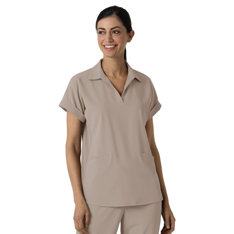 Womens Two-Pocket Flex-n-Reach Collared Top - 6934 - Haze