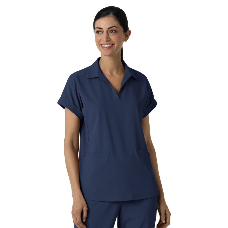 Womens Two-Pocket Flex-n-Reach Collared Top - 6934 - Navy
