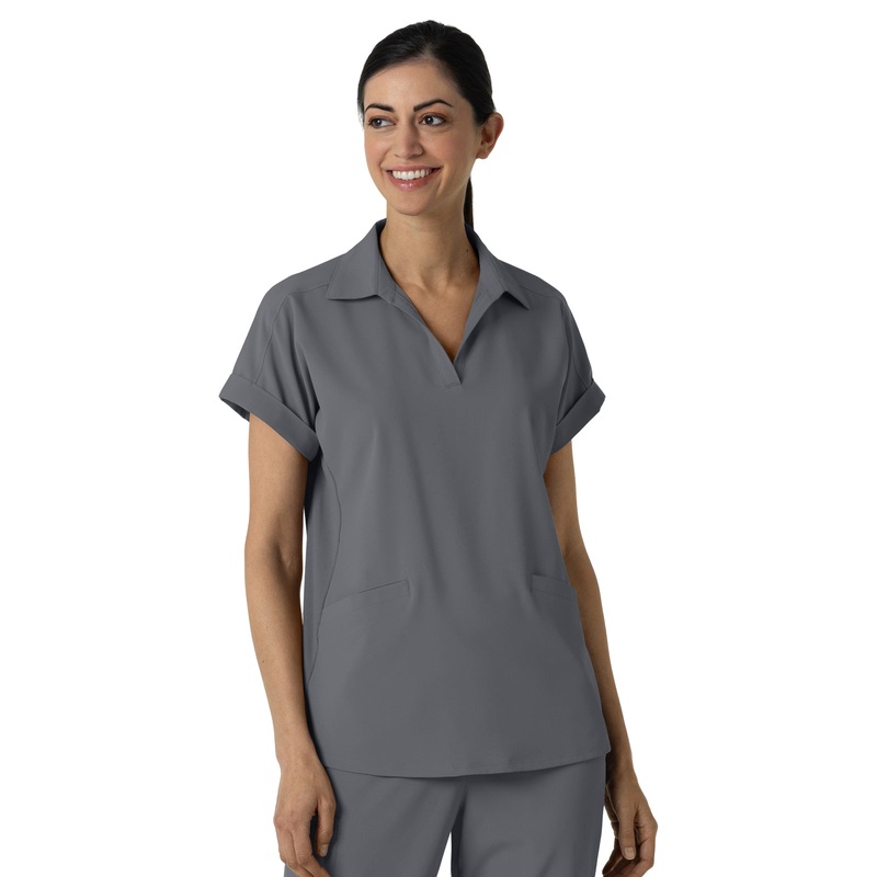 Womens Two-Pocket Flex-n-Reach Collared Top - 6934 - Pewter