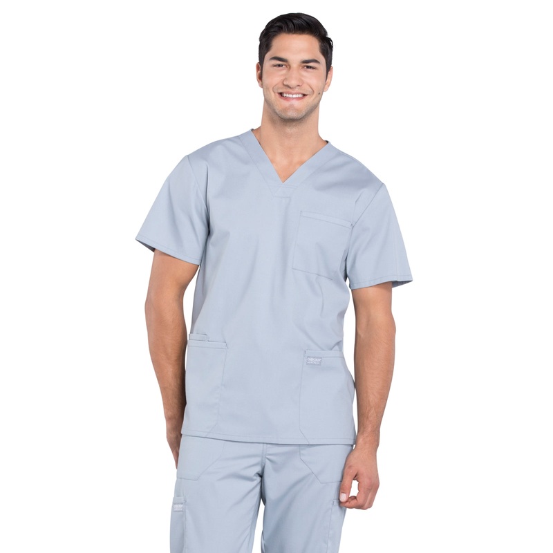 Men's 4-Pocket V-Neck Top - WW695 - Grey
