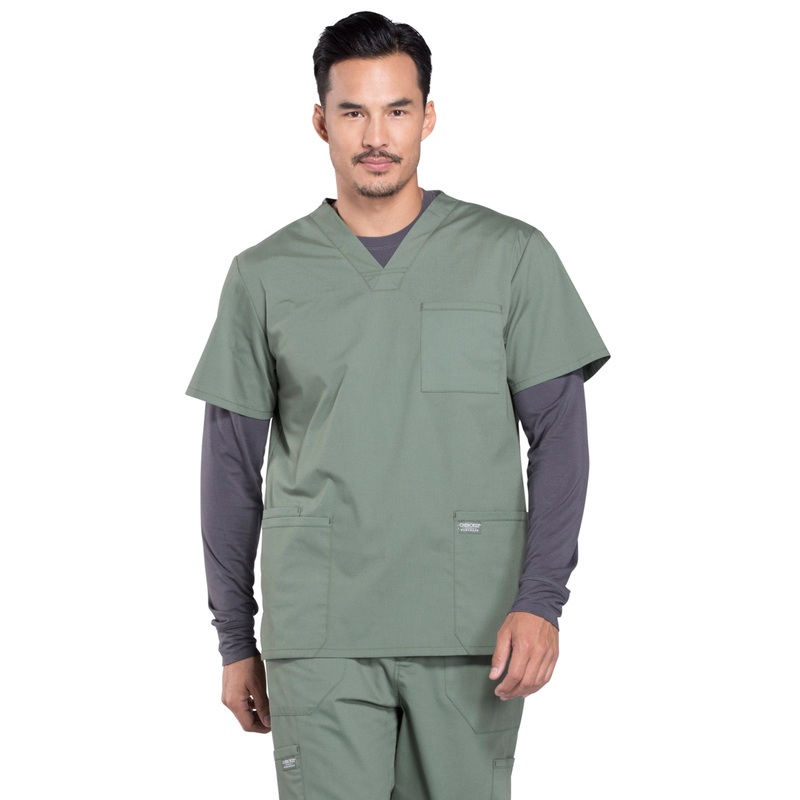 Men's 4-Pocket V-Neck Top - WW695 - Olive
