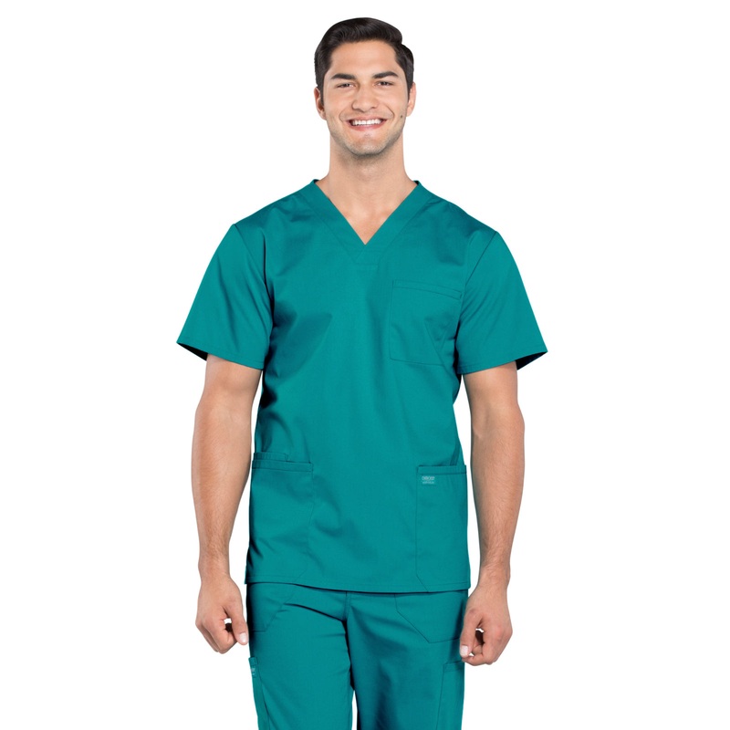 Men's 4-Pocket V-Neck Top - WW695 - Teal Blue