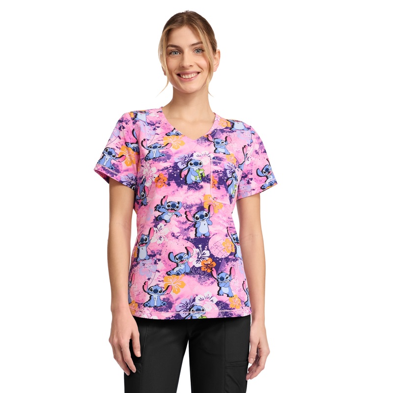 Women's Rounded V-Neck Print Top - TF786 - Celestial Stitch