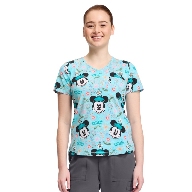 Women's Rounded V-Neck Print Top - TF786 - Garden Grows