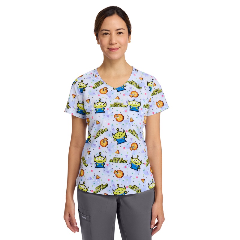 Women's Rounded V-Neck Print Top - TF786 - Have A Slice