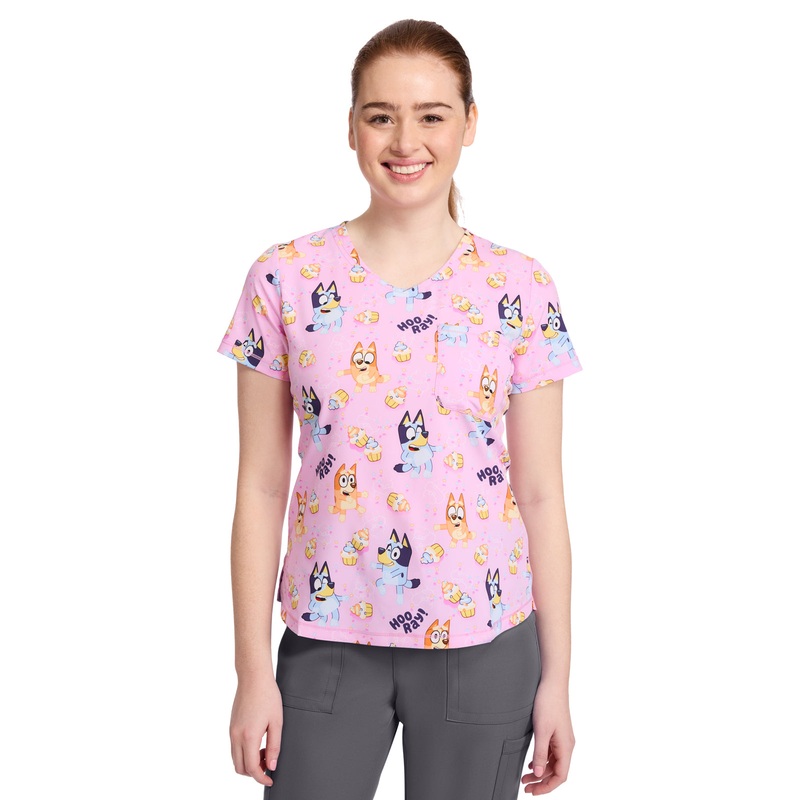 Women's Rounded V-Neck Print Top - TF786 - Hooray Cupcakes