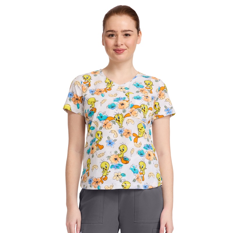 Women's Rounded V-Neck Print Top - TF786 - Tweety Bird Dimension