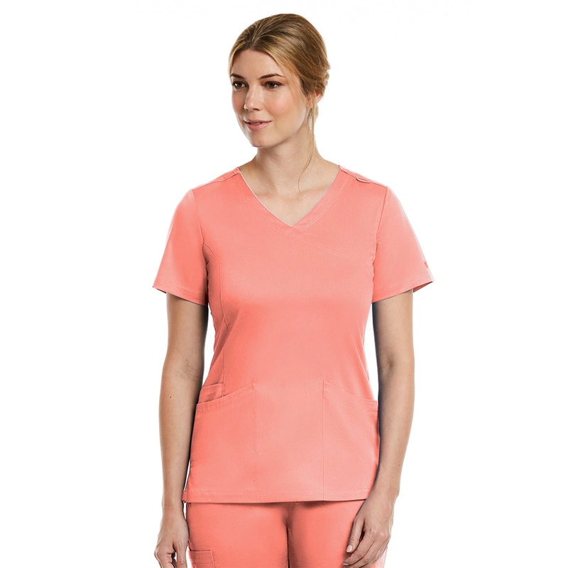 Women's Three-Pocket Curved Mock Wrap Top - 3701 - Fresh Salmon