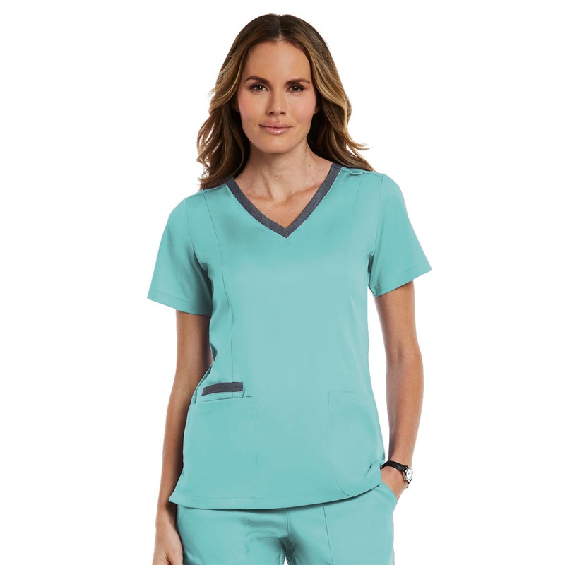 Women's Three-Pocket Heather Neck Band Top - 3502 - Aruba Blue