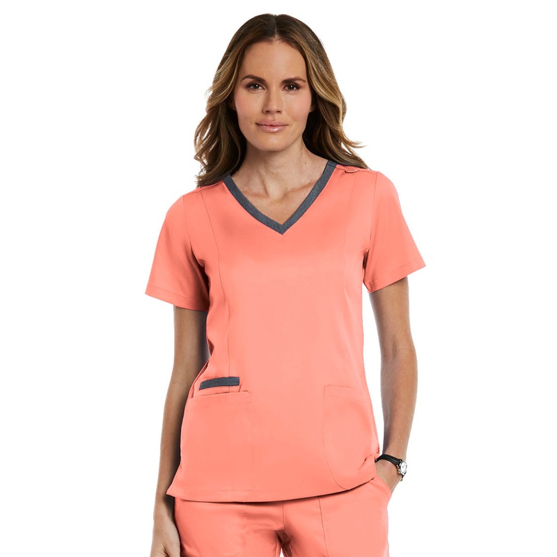 Women's Three-Pocket Heather Neck Band Top - 3502 - Fresh Salmon