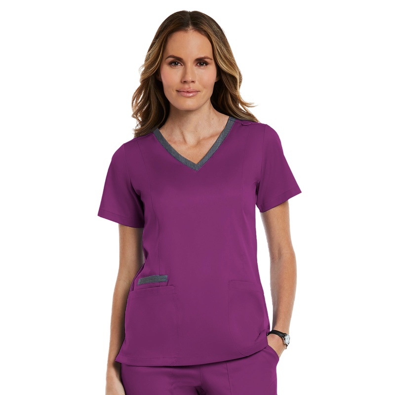 Women's Three-Pocket Heather Neck Band Top - 3502 - Hollyhock