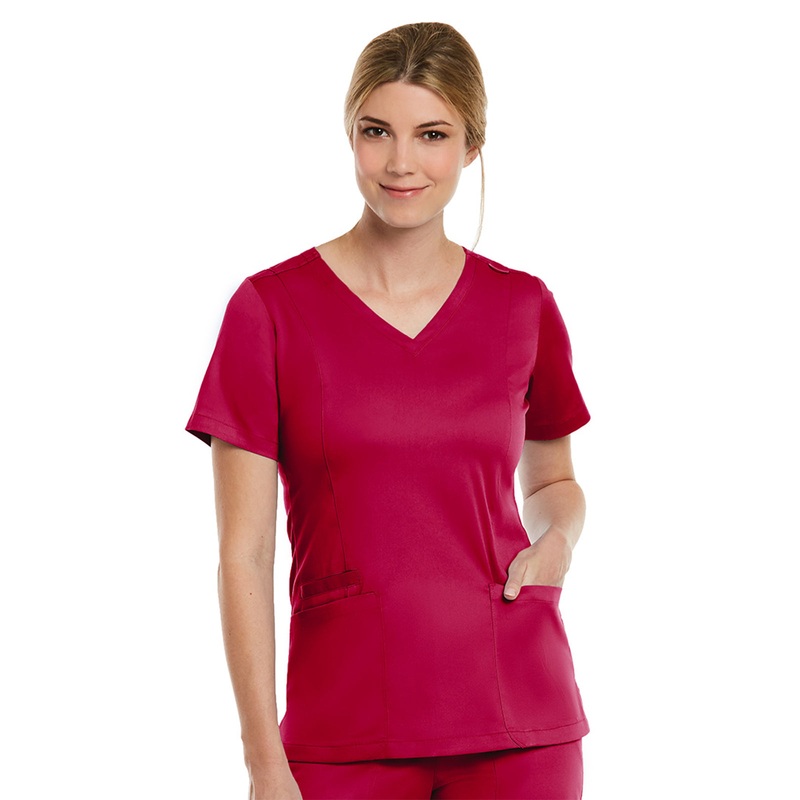 Women's Three-Pocket V-Neck Top - 3501 - Cherries Jubilee
