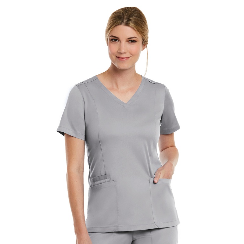 Women's Three-Pocket V-Neck Top - 3501 - Quiet Grey