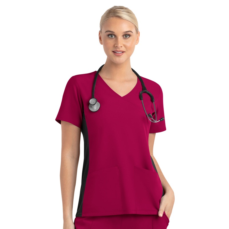 Women's Two-Pocket Mock Wrap Top - 4520 - Cherries Jubilee