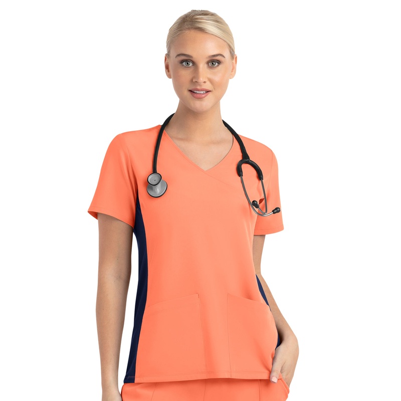 Women's Two-Pocket Mock Wrap Top - 4520 - Fresh Salmon