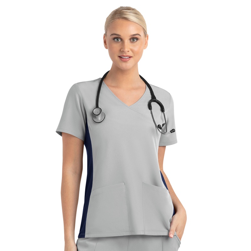 Women's Two-Pocket Mock Wrap Top - 4520 - Quiet Grey