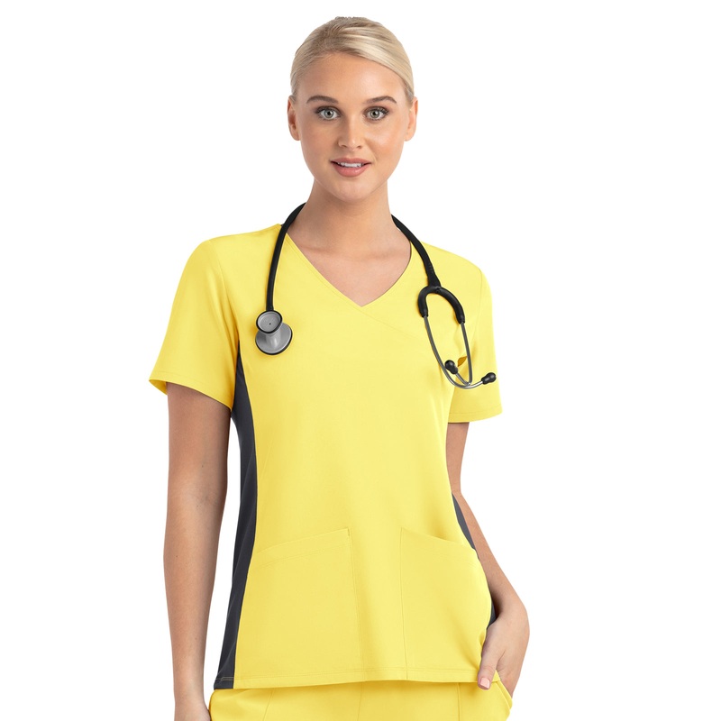 Women's Two-Pocket Mock Wrap Top - 4520 - Sunshine Yellow