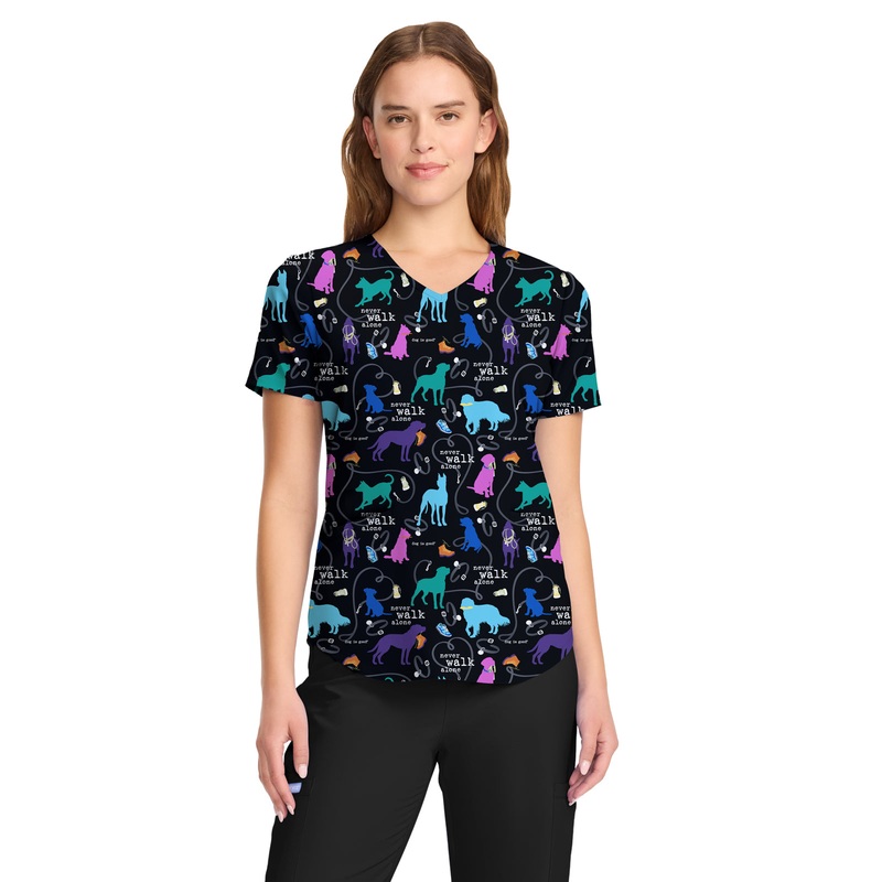 Women's V-Neck Print Top - TF737 - Walking Buddy