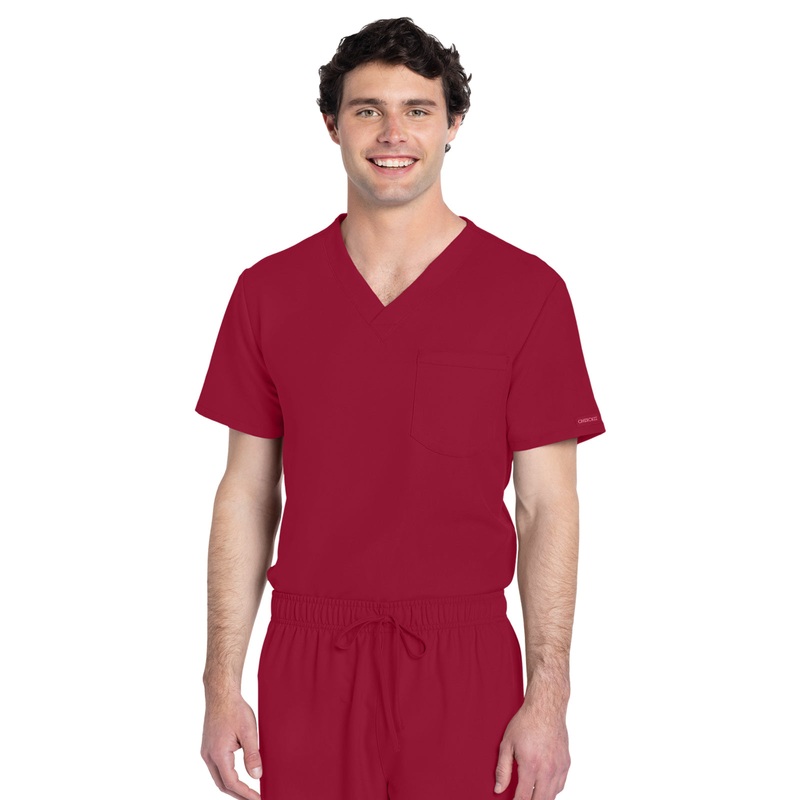 Unisex 1-Pocket V-Neck Top - CK778A - Red