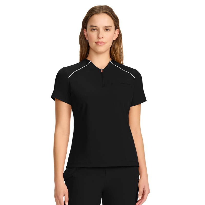 Women's 1-Pocket Henley Top - IN644A - Black