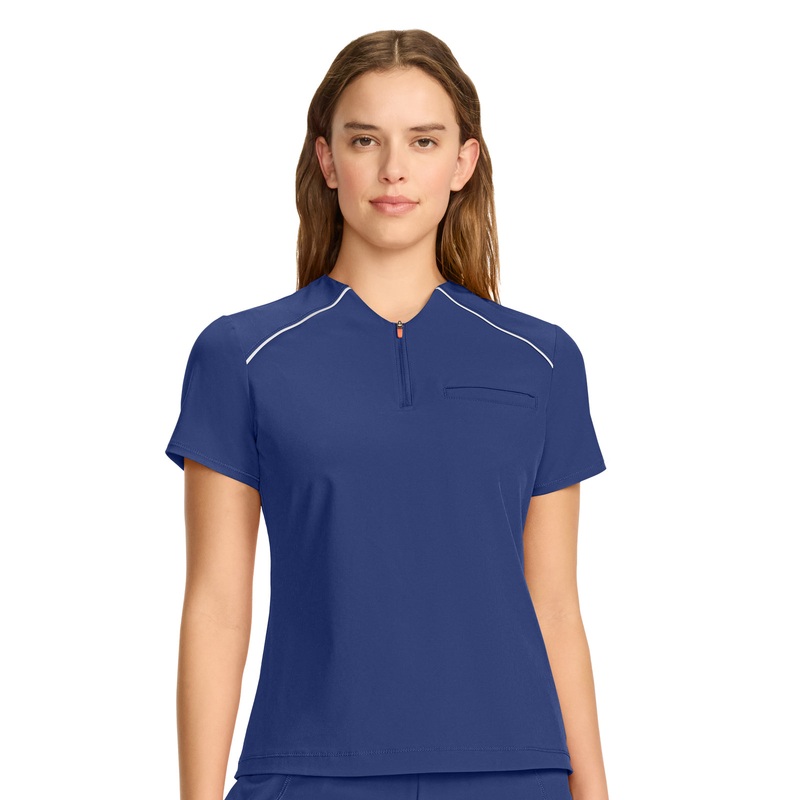 Women's 1-Pocket Henley Top - IN644A - Navy