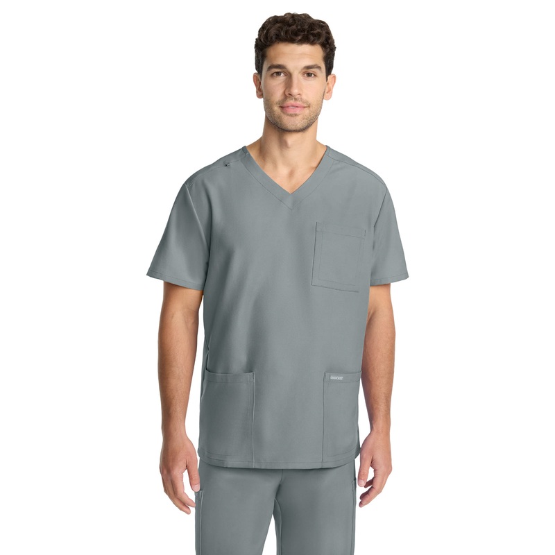 Men's 3-Pocket Tuck-In V-Neck Top - CK783A - Grey