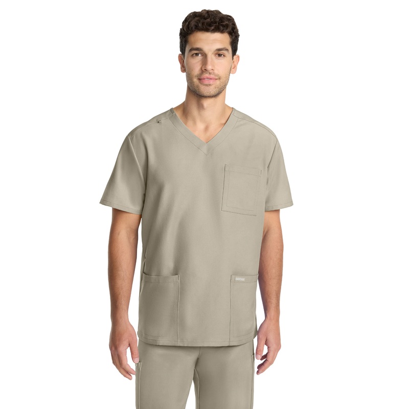 Men's 3-Pocket Tuck-In V-Neck Top - CK783A - Khaki