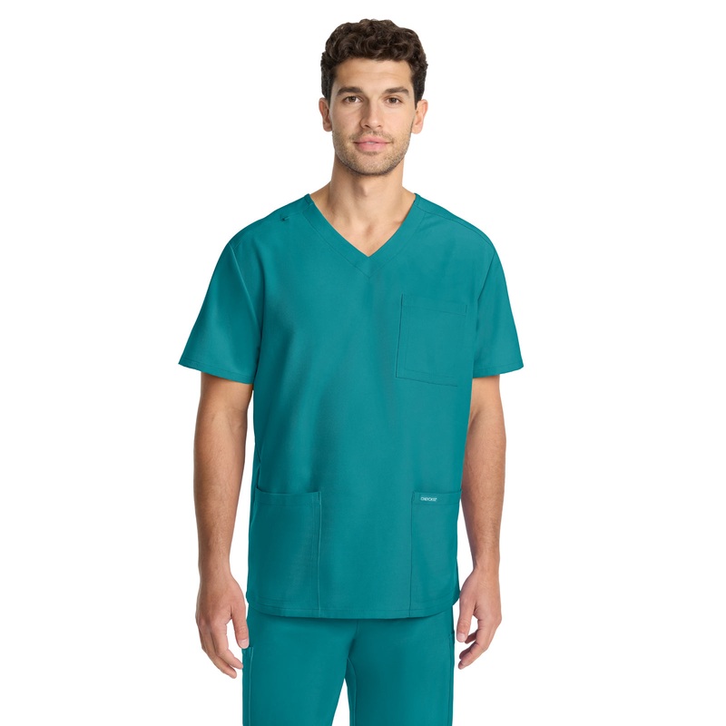 Men's 3-Pocket Tuck-In V-Neck Top - CK783A - Teal Blue