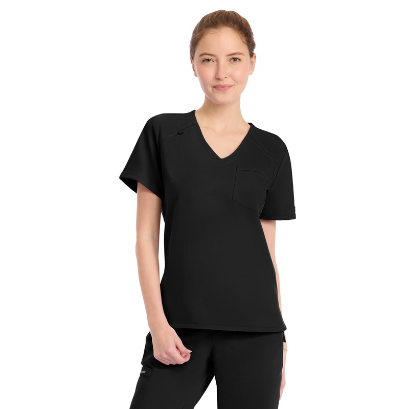 Women's 1-Pocket Tuck-In V-Neck Top - CK954A - Black