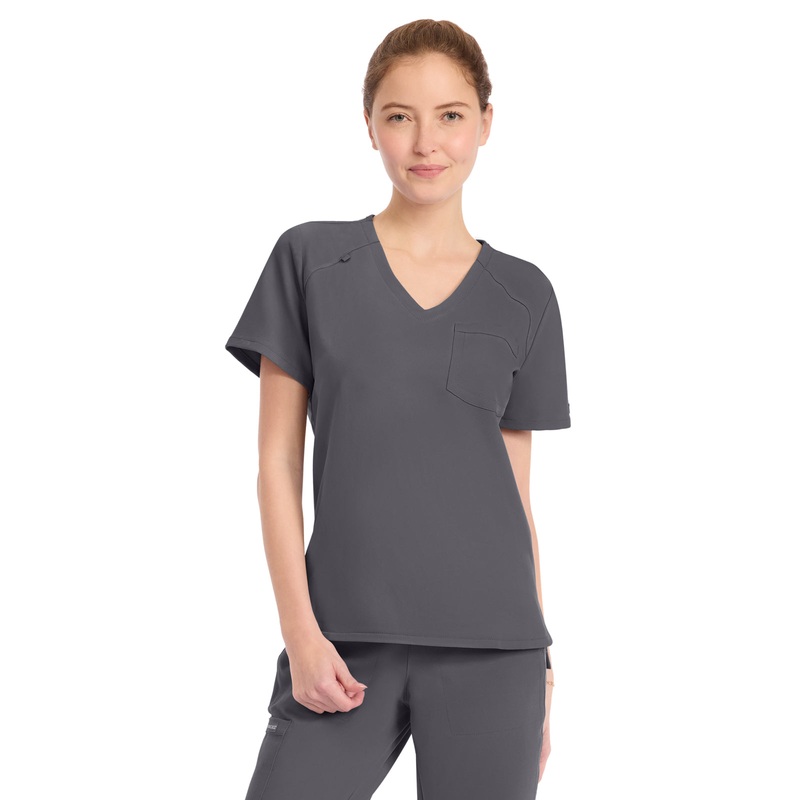 Women's 1-Pocket Tuck-In V-Neck Top - CK954A - Pewter