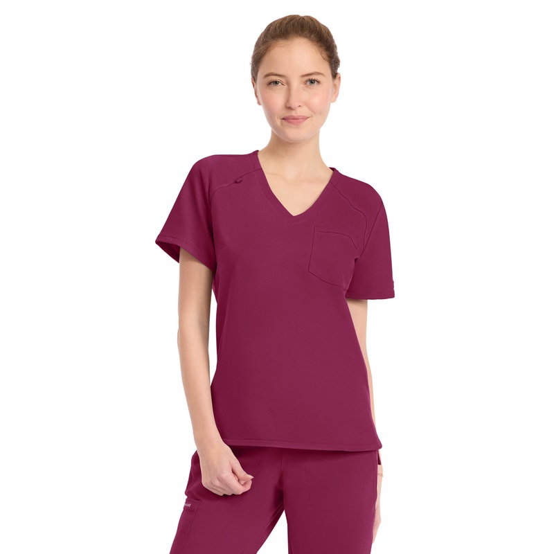 Women's 1-Pocket Tuck-In V-Neck Top - CK954A - Wine