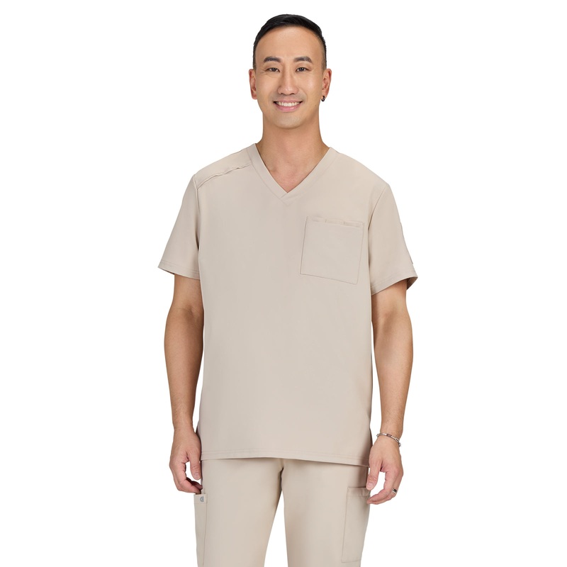 Men's Chest Pocket V-Neck Arthro Top - C650 - Khaki