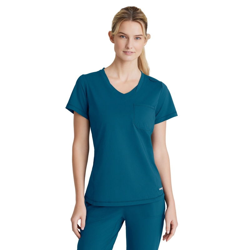 Women's 1 Pocket Tulip Hem Flow Top - SKT221 - Bahama