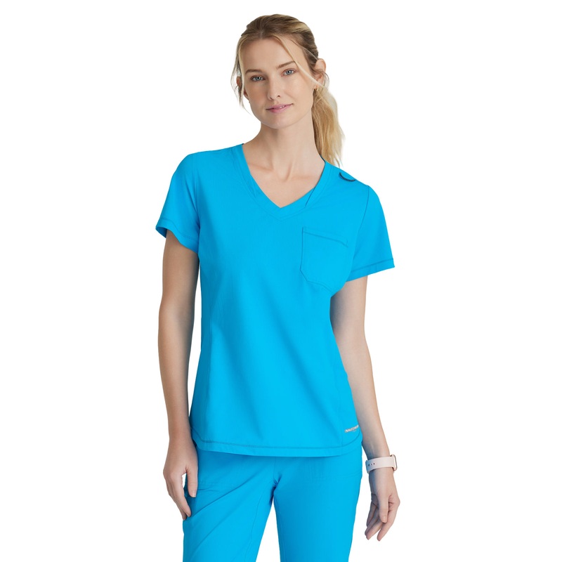 Women's 1 Pocket Tulip Hem Flow Top - SKT221 - Bold Azure