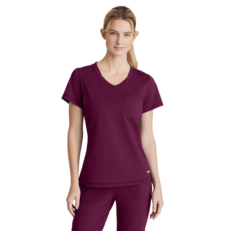 Women's 1 Pocket Tulip Hem Flow Top - SKT221 - Wine