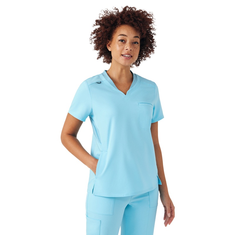 Women's Knit Collar V-Neck Top - WT119 - Island Blue