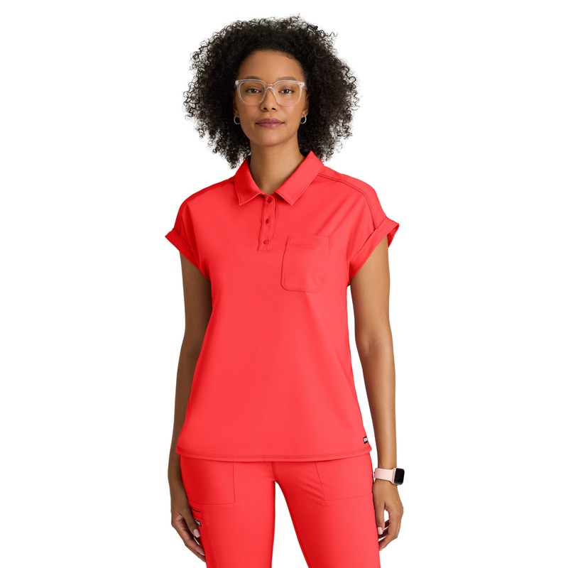 Women's One Pocket Polo Neck Renew Top - GRST254 - Radiant Coral