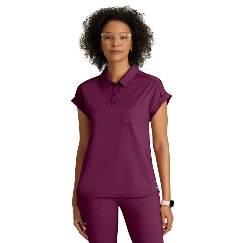 Women's One Pocket Polo Neck Renew Top - GRST254 - Wine