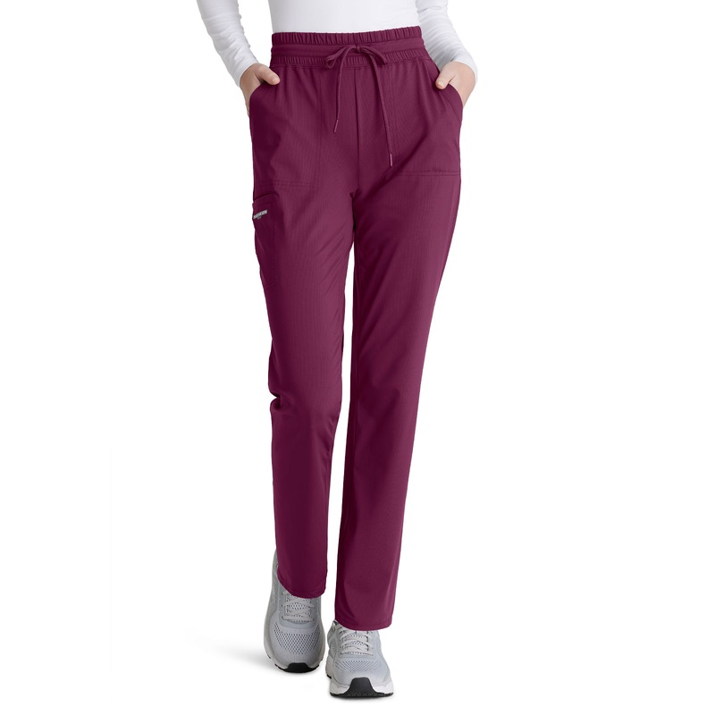 Women's Shirred Waistband Slim And Straight Reach Pant - SKP668 - Wine