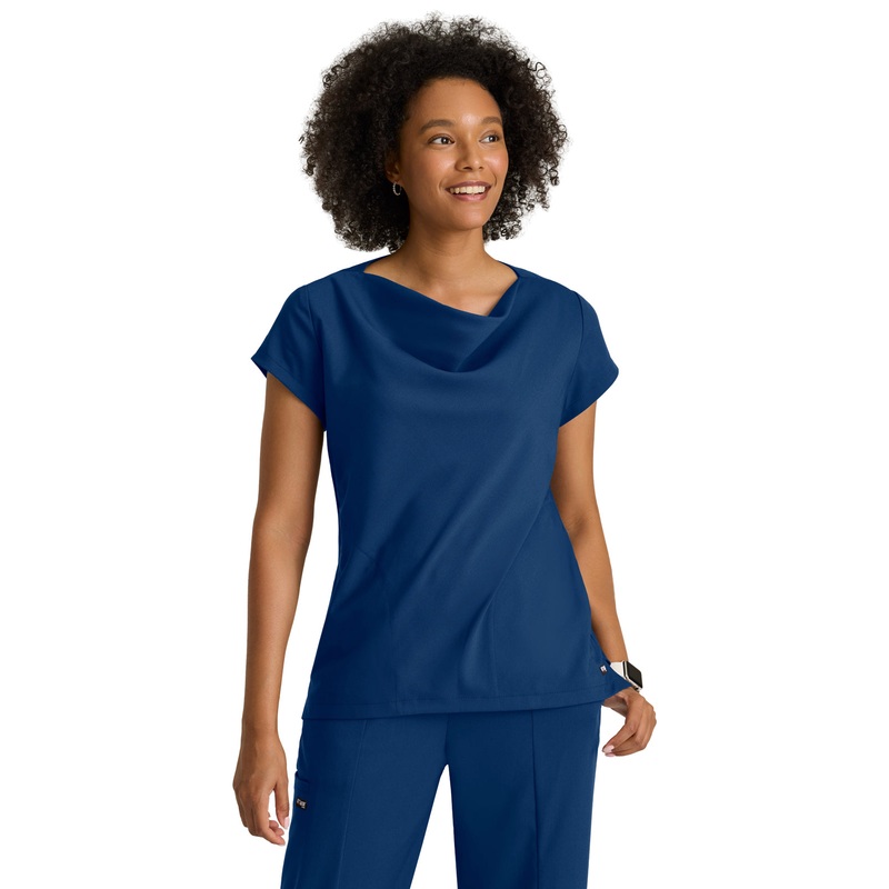 Women's Two Pocket Cowl Neck Marisol Scrub Top - GRST246 - Indigo (Navy)